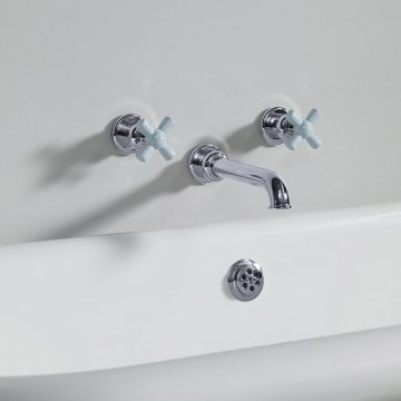 Rockwell Pair of Bath / Shower Valves with option of Coloured Ceramic Crossheads and 210mm Tubular Spout