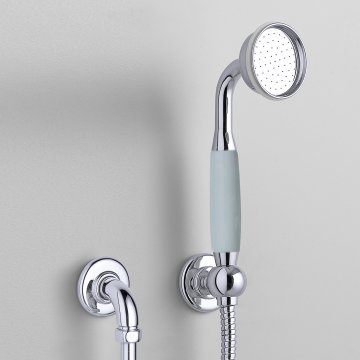 Rockwell Straight Handshower on Hose with Wall Outlet and Parking Bracket and option of Coloured Ceramic Handle