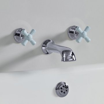 Rockwell Pair of Bath / Shower Valves with option of Coloured Ceramic Crossheads and 210mm Cast Spout