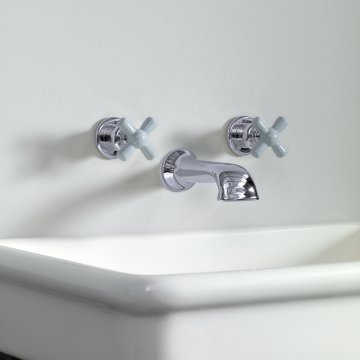 Rockwell Pair of Basin Wall Valves with 190mm Cast Spout and option of Coloured Ceramic Crossheads