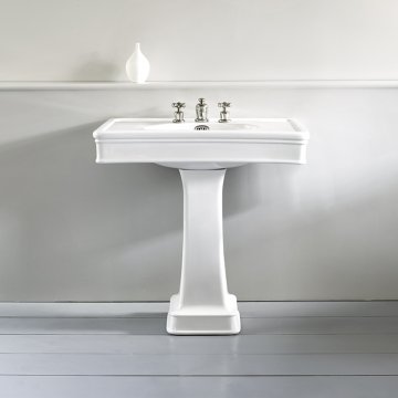 Lonsdale 860mm basin on pedestal. Zero, one or three tap holes.