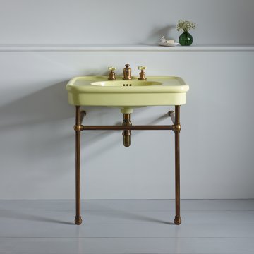Rockwell 610mm Sherbet Yellow basin on basin stand. Zero, one or three tap holes.