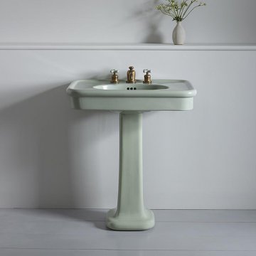 Rockwell 610mm Willow Green basin on pedestal. Zero, one or three tap holes.