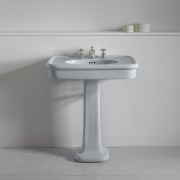 Rockwell 610mm Seattle Grey basin on pedestal. Zero, one or three tap holes.