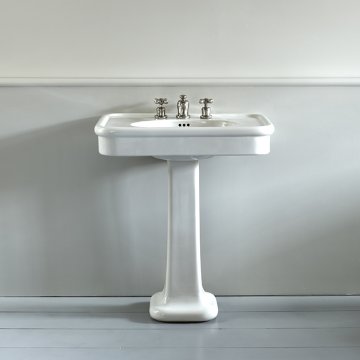 Rockwell 610mm White basin on pedestal. Zero, one or three tap holes.