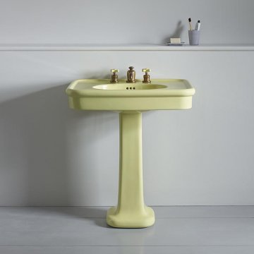 Rockwell 610mm Sherbet Yellow basin on pedestal. Zero, one or three tap holes.