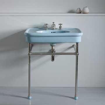 Rockwell 750mm Powder Blue basin on basin stand. Zero, one or three tap holes