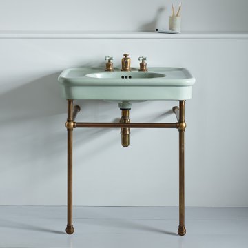 Rockwell 750mm Willow Green basin on basin stand. Zero, one or three tap holes