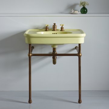 Rockwell 750mm Sherbet Yellow basin on basin stand. Zero, one or three tap holes
