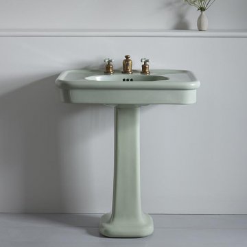 Rockwell 750mm Willow Green basin on pedestal. Zero, one or three tap holes.