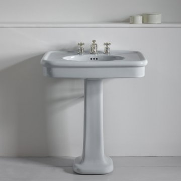 Rockwell 750mm Seattle Grey basin on pedestal. Zero, one or three tap holes.