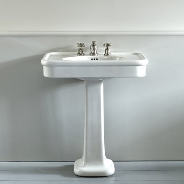 Rockwell 750mm White basin on pedestal. Zero, one or three tap holes.