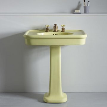 Rockwell 750mm Sherbet Yellow basin on pedestal. Zero, one or three tap holes.
