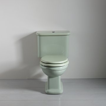 Rockwell toilet with close-coupled cistern & pan w horizontal outlet. Green