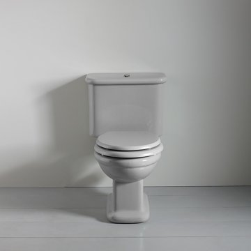 Rockwell toilet with close-coupled cistern & pan w horizontal outlet. Grey