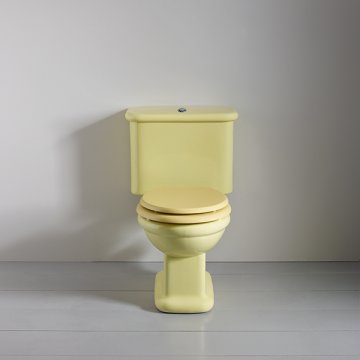 Rockwell toilet with close-coupled cistern & pan w horizontal outlet. Yellow
