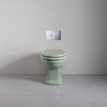 Rockwell toilet pan with horizontal outlet. Willow Green