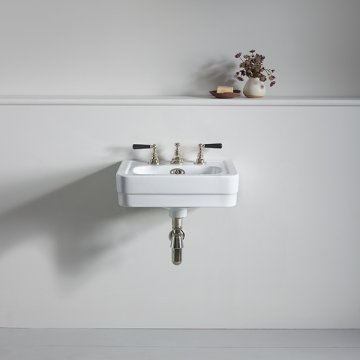 Soho powder room basin 500w x 405d. Zero, one or three tap holes. Optional basin stand.
