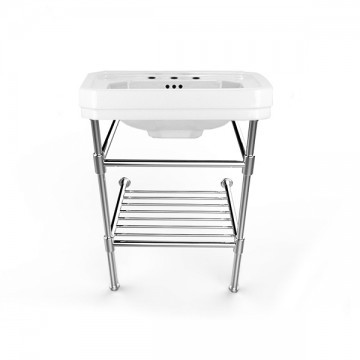 Perrin & Rowe - Art Deco 630mm basin & basin stand with stepped feet & shelf in Chrome C713