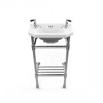 Perrin & Rowe - Art Deco 525mm basin & basin stand with tubular feet & shelf in Pewter C718